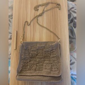 Elegant Tan Woven Crossbody Bag